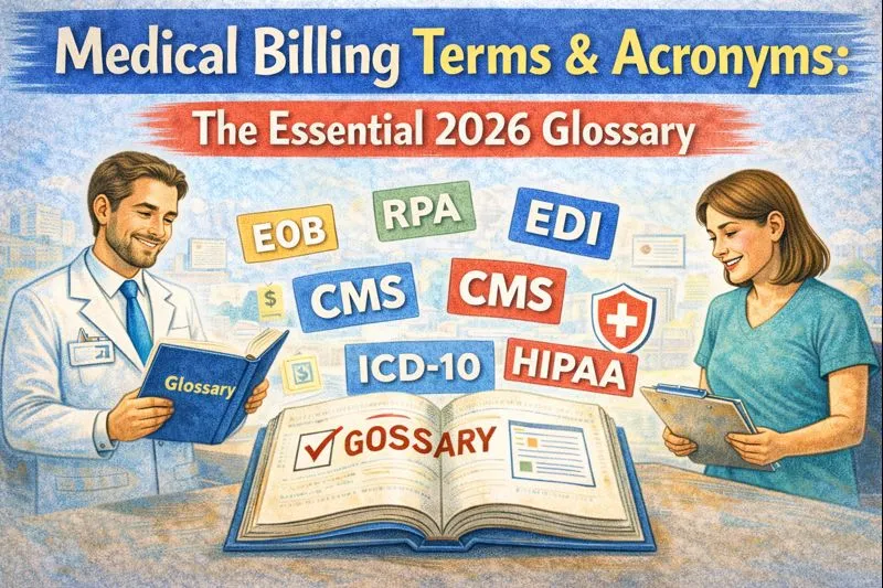 Explore medical billing terms and acronyms with this essential 2026 glossary. Learn key definitions used in claims, coding, RCM, and compliance